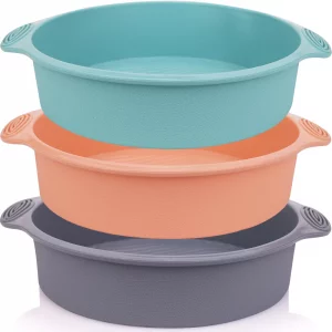 Baocuan 9 inch Silicone Round Cake Pan - Non stick bread pan for baking cake pizza bread and More Food Grade & BPA Free Set of 3