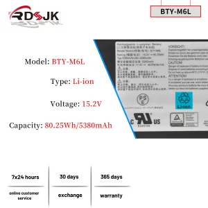BTY-M6L Laptop Battery for MSI GS65 GS75 Stealth Thin 8SE 8SF 8SG 9SD 9SE 9SF 9RE 9SG PS63 Modern 8RC 8SC P65 Creator 8RD 8RE 8RF 8SF 9SE P75 Creator