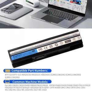 KingSener BTY-S14 6800mAh Laptop Battery for MSI GP60 GE60 CX41 CX61 GE620DX FX400 GE60 GE70 CR41 A6500 CR61 CR650 CR70 GE60H GE620 GE620DX GE70 MS-1