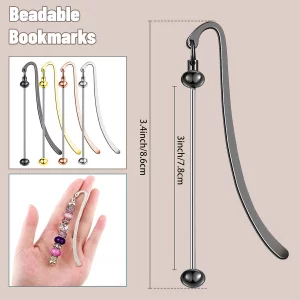 6Pcs Beadable Bookmarks DIY Metal Blank Beaded Bar, Beading Bookmark Bars Bulk for Beads for Book Lovers Student Teacher Office Supplies Craft Jewelr