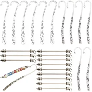12 Pcs Beadable Bookmarks DIY Metal Blank Bar Bookmark for Beads Metal Bookmark Hairpin Hook Carved Antique Vintage Bookmarks Gift for Book Lovers St