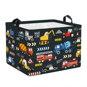 Clastyle City Car Baby Laundry Hamper Kid Storage Basket Boy Gift Toy Box Collapsible Clothes Organizer Nursery Bin for Bedroom,Fire Truck,40*30*30 c