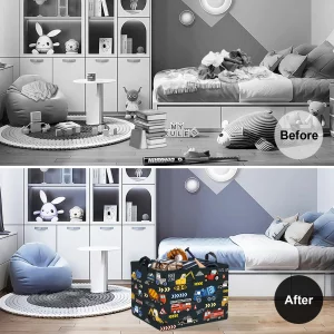 Clastyle City Car Baby Laundry Hamper Kid Storage Basket Boy Gift Toy Box Collapsible Clothes Organizer Nursery Bin for Bedroom,Fire Truck,40*30*30 c