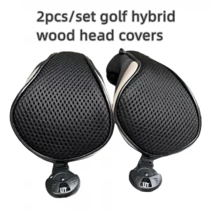 2pcs Golf Hybrid Headcover Set Hybrid Head Covers, Black Golf Club Covers for Hybrids, Meshy Rescue Covers with Rotatable ID Tag #2 3 4 5 6 Ut