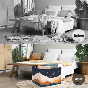 Clastyle Bohemia Baby Laundry Hamper Star Kid Storage Basket Women Girl Gift Toy Box Collapsible Clothes Organizer Nursery Bin for Bedroom,Moon,40*30