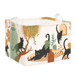 Clastyle Boho Animal Kid Storage Basket Baby Laundry Hamper Girls Gift Toy Box Collapsible Clothes Organizer Nursery Bin for Bedroom, Cat, 40*30*30 c