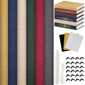 Humyoun Book Binding Cloth Kit, Includes 12''x16'' Bookcover Cloth Fabric 24 Decorative Corners 3 Iron on Vinyl Sheets Bone Folder Tools, Backing Pap