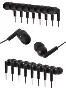 MNINEANDMORE 50 Pack Bulk Earbuds Headphones Classroom Set Wired in Ear Student Ear Buds for School Individually Packed (Black)