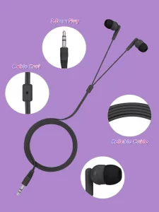 MNINEANDMORE 50 Pack Bulk Earbuds Headphones Classroom Set Wired in Ear Student Ear Buds for School Individually Packed (Black)