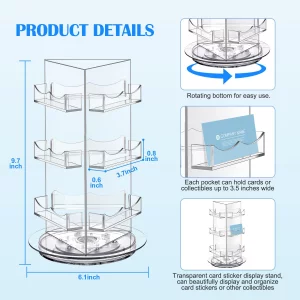 Sticker Display, Rotating Display Stand, Clear Business Card Holder, Acrylic 3 Tier Spinning Display Stand Holds 3.5