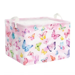 Clastyle 36L Pink Dreamy Butterfly Kid Storage Basket Collapsible Rectangle Clothes Toy Nursery Bin Book Shelf Basket