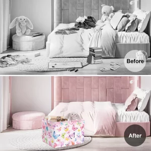 Clastyle 36L Pink Dreamy Butterfly Kid Storage Basket Collapsible Rectangle Clothes Toy Nursery Bin Book Shelf Basket