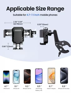Geyrut Bike Phone Holder, Handlebar Phone Mount [No Block Camera] for Electric Scooter Mountain Dirt Bike and Motorcycle Compatible with 4.7''-7.1'' 