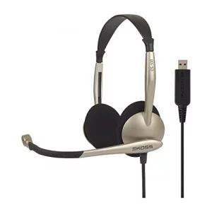 Koss CS100 USB Double Sided On-Ear Headset with Boom Microphone, Lightweight Design, Black and Beige