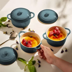 Kook Ceramic Mini Cocotte Set, Small Casserole Dishes with Lids and Handles, Individual Baking Ramekins, Oven, Microwave & Dishwasher Safe, Stoneware