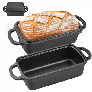 2 in 1 Cast Iron Bread Pan with Lid, Durable Loaf Pans for Baking Homemade Sourdough and Meatloaf, Bread Oven Cast Iron Cookware, Bread Loaf Pan, Sou