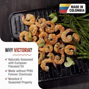 Victoria 20-by-14-Inch Rectangular Cast Iron Griddle, Preseasoned Reversible Griddle