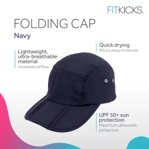 FITKICKS Folding Cap, Comfortable and Adjustable Ball Cap, UPF 50+ Sun Cap for Men and Women, Navy V2
