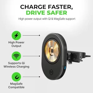 Mighty Mount 15W MagSafe Car Mount CD Slot Charger, Wireless Car Charger Phone Holder, Magnetic CD Mount Charger with N52 Magnet, Fast Charging, 360 