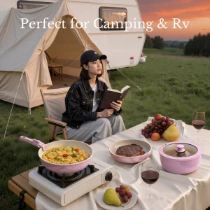 OUBRL Pots and Pans Set Non Stick, Ceramic Cookware Set Detachable Handle, RV Camping Kitchen Cooking Set Removable Handles, Dishwasher/Oven/Fridge S