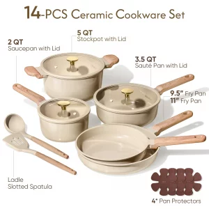 CAROTE 14Pcs Pots and Pans Set Non stick, Ceramic Cookware Set, Non-toxic Kitchen Cooking Set, PFAS and PFOA Free