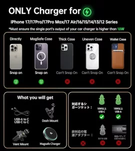 GuMosh for Magsafe Car Mount Charger 2025 New [Qi2 Certified-15W], 360 Rotatation [Dash & Vent] Wireless Car Charger, for iPhone 17 16 15 14 13 12 S