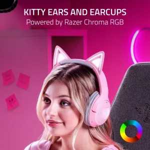Razer Kraken Kitty V2 BT Wireless RGB Headset: Chroma RGB Kitty Ears & Earcups - Bluetooth 5.2-40 mm Drivers - Noise-Cancelling Mics - Lightweight - 