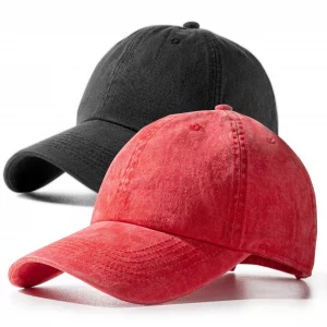 2 Pack Baseball Caps Golf Dad Hats,Ajustable Vintage Washed Cotton Ball Cap for Men Women(Red+Black)
