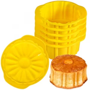 KOLUTI Pineapple Upside Down Cake Pan Set of 6, Nonstick Silicone Round Cake Mold Cups, Small and Stackable Homemade Decorative Baking Cup Oven Safe 