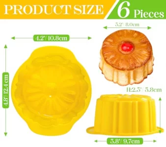 KOLUTI Pineapple Upside Down Cake Pan Set of 6, Nonstick Silicone Round Cake Mold Cups, Small and Stackable Homemade Decorative Baking Cup Oven Safe 