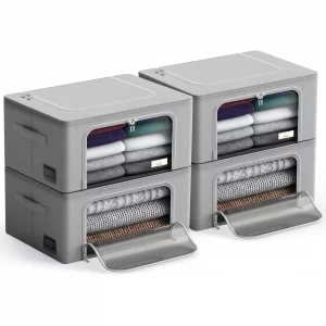 Sorbus Storage Bins with Metal Frame - Stackable & Foldable Clothes Organizer Bags - Oxford Fabric Storage Containers with Large Clear Window & Carry