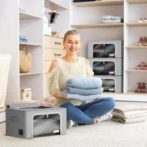 Sorbus Storage Bins with Metal Frame - Stackable & Foldable Clothes Organizer Bags - Oxford Fabric Storage Containers with Large Clear Window & Carry