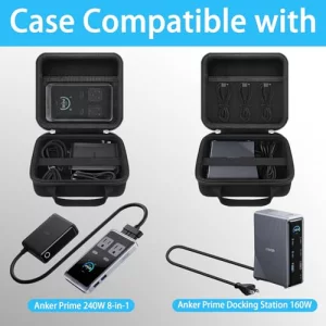 co2CREA Hard Protective Case for Anker Prime 240W 8-in-1 Charging Station/Anker Prime 160W 14-Port Docking Station, Organizer Bag for Adapter and Oth