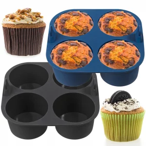 Webake 2PCS Jumbo Silicone Air Fryer Muffin Pan for Baking, 4-Cavity Egg Bites Silicone Mold, Nonstick BPA Free Muffin Tins Baking Cups