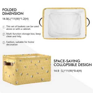 Storage Basket Cube Yellow Animal Bee Honey Comb Large Collapsible Toys Storage Box Bin Laundry Organizer for Closet Shelf Nursery Kids Bedroom,15x11