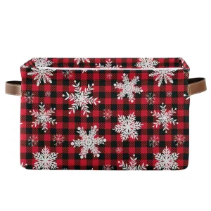 Storage Basket Cube Red Snowflake Christmas Plaid Large Collapsible Toys Storage Box Bin Laundry Organizer for Closet Shelf Nursery Kids Bedroom,15x1