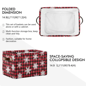 Storage Basket Cube Red Snowflake Christmas Plaid Large Collapsible Toys Storage Box Bin Laundry Organizer for Closet Shelf Nursery Kids Bedroom,15x1