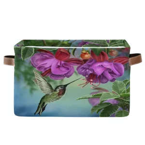 Storage Basket Cube Hummingbird Flower Orchid Spring Large Collapsible Toys Storage Box Bin Laundry Organizer for Closet Shelf Nursery Kids Bedroom,1