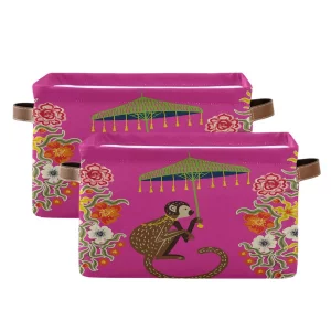 Storage Basket Cube Vintage Monkey Chinoiserie Umbrella Large Collapsible Toys Storage Box Bin Laundry Organizer for Closet Shelf Nursery Kids Bedroo