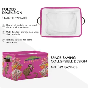 Storage Basket Cube Vintage Monkey Chinoiserie Umbrella Large Collapsible Toys Storage Box Bin Laundry Organizer for Closet Shelf Nursery Kids Bedroo