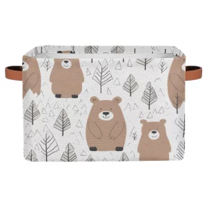 Forest Animal Bear Storage Basket Cube Large Toys Storage Box Bin with Handle Collapsible Closet Shelf Cloth Organizer for Nursery Bedroom,15x11x9.5 