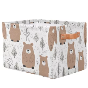 Forest Animal Bear Storage Basket Cube Large Toys Storage Box Bin with Handle Collapsible Closet Shelf Cloth Organizer for Nursery Bedroom,15x11x9.5 