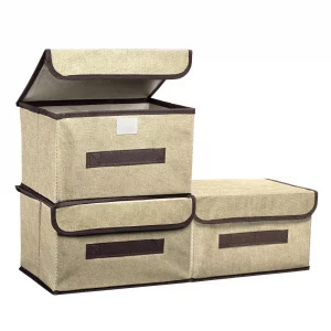 PATIKIL Fabric Collapsible Storage Bin 10.2 x 7.5 x 6.3 Inch, 3 Pcs Foldable Storage Box Cube with Lids and Handle Organizer Container for Home Bedro