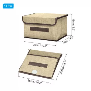 PATIKIL Fabric Collapsible Storage Bin 10.2 x 7.5 x 6.3 Inch, 3 Pcs Foldable Storage Box Cube with Lids and Handle Organizer Container for Home Bedro