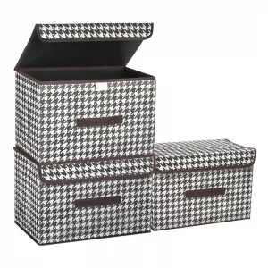 PATIKIL Fabric Collapsible Storage Bin 14.2 x 9.1 x 9.4 Inch, 3 Pcs Foldable Storage Box Cube with Lids and Handle Organizer Container for Home Bedro
