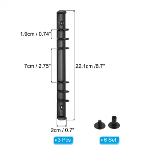 PATIKIL A5 6-Hole Ring Binder Mechanisms, 3 Set Binder Spines Replacement, Black