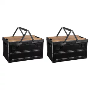 PATIKIL Collapsible Storage Bins with Lids and Handle, 2 Pcs 30L 8Gal Plastic Camping Storage Box Stackable Side Opening Organizer Basket for Car Rv 