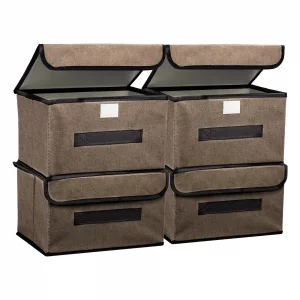 PATIKIL Fabric Collapsible Storage Bin 10.2 x 7.5 x 6.3 Inch, 4 Pcs Foldable Storage Box Cube with Lids and Handle Organizer Container for Home Bedro