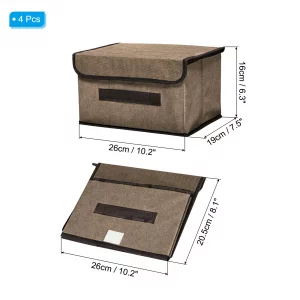 PATIKIL Fabric Collapsible Storage Bin 10.2 x 7.5 x 6.3 Inch, 4 Pcs Foldable Storage Box Cube with Lids and Handle Organizer Container for Home Bedro