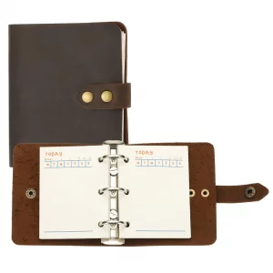 PATIKIL A9 Genuine Leather Journal, 3 Ring Notebook Binder Planner Loose Leaf 60 Sheets Paper Refillable for Business Office Study Writing with Snap 